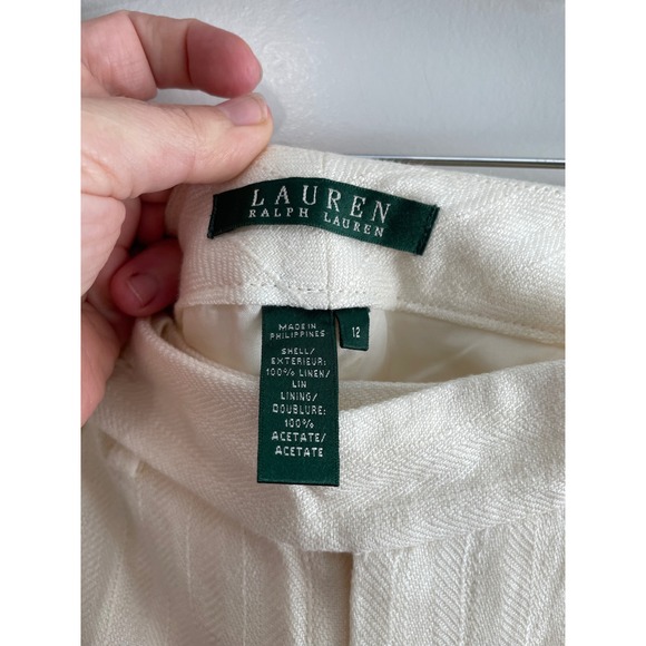 Lauren Ralph Lauren Cream Linen Herringbone Wide Leg Trousers Pants Ivory Sz 12 - Picture 5 of 8